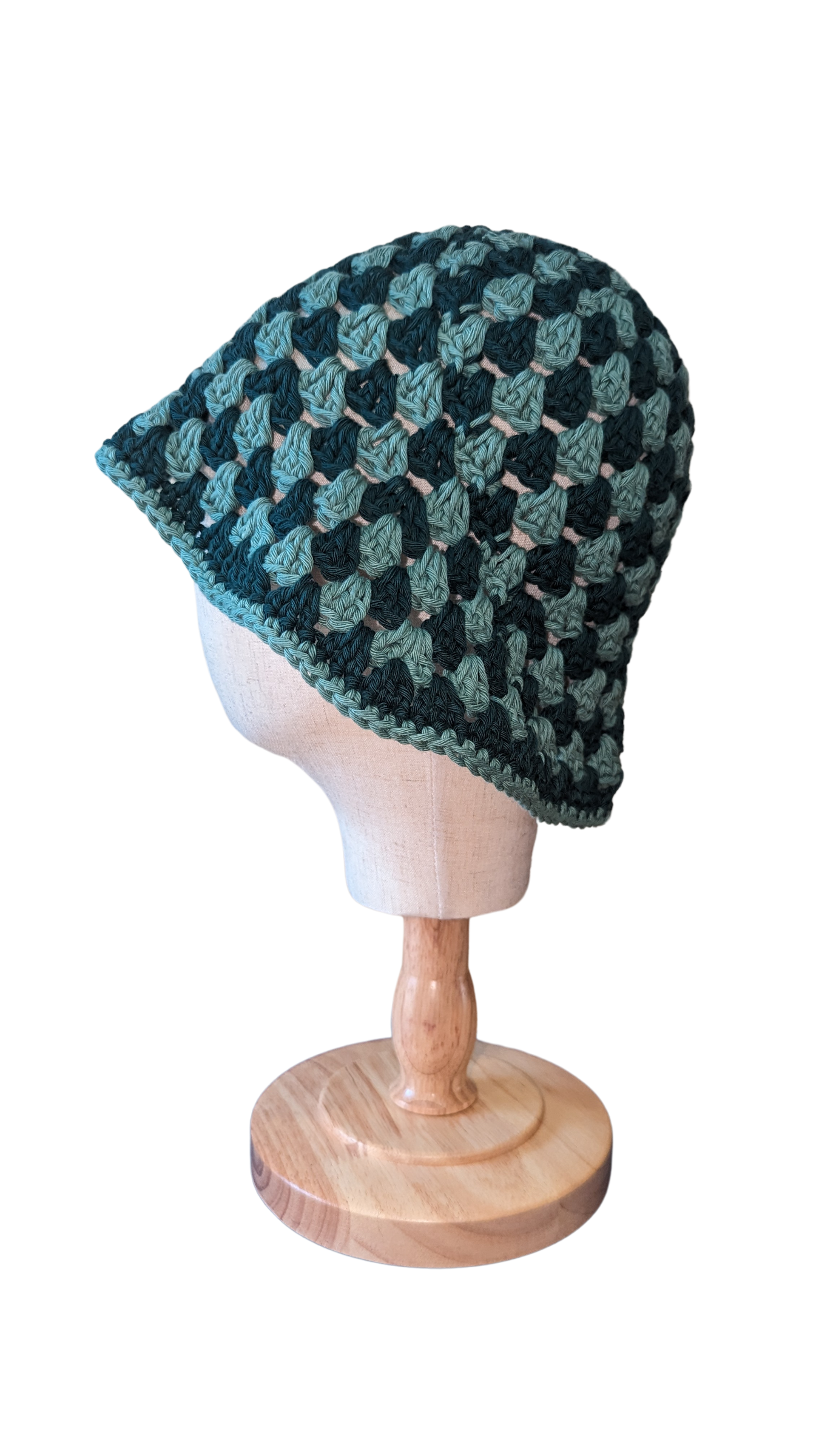 Crochet Bucket Hat - Sage and Deep Jungle Green