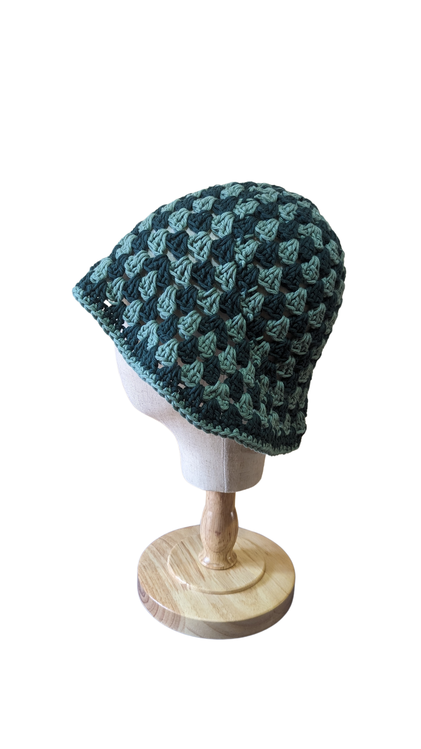 Crochet Bucket Hat - Sage and Deep Jungle Green