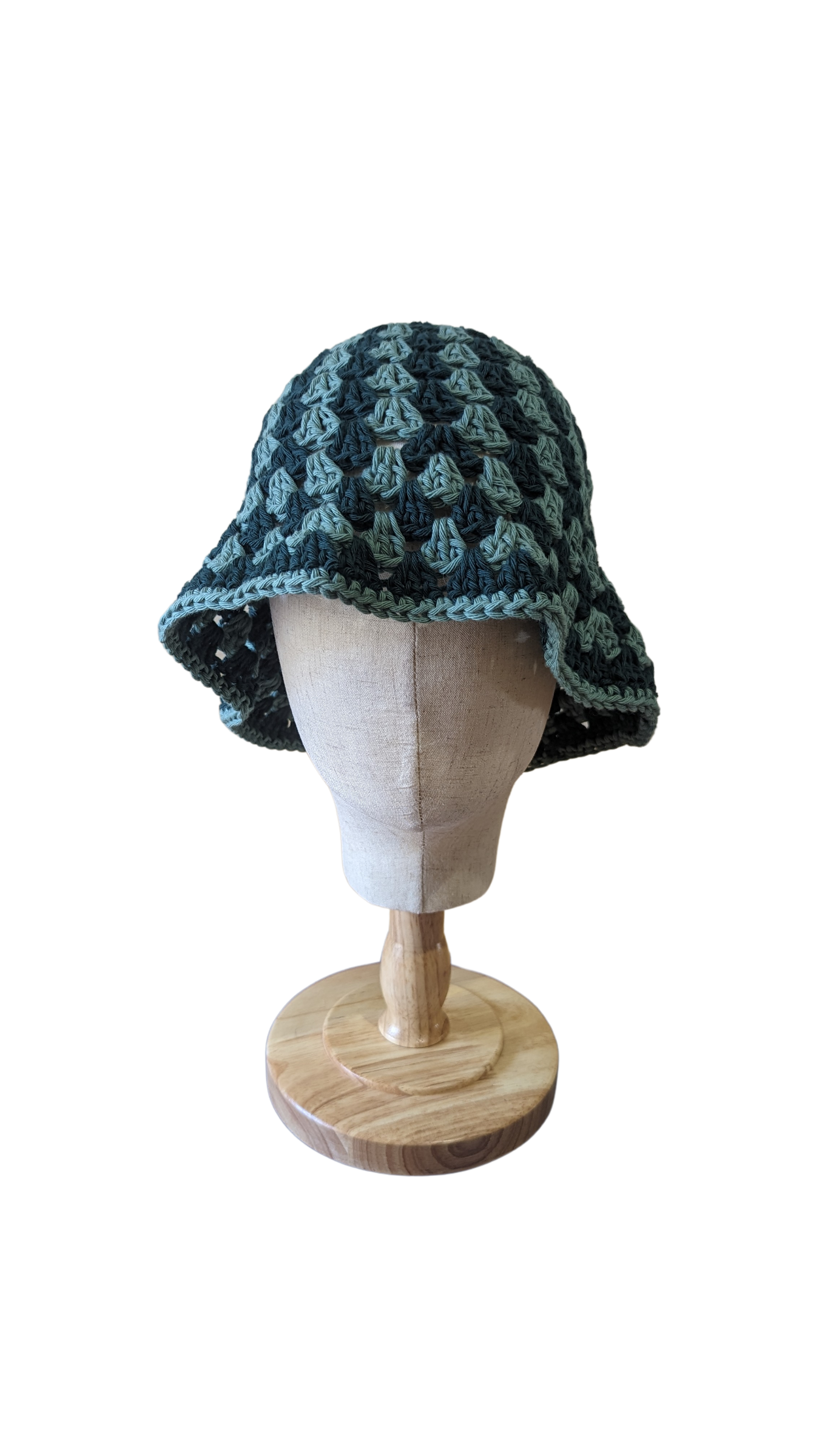 Crochet Bucket Hat - Sage and Deep Jungle Green