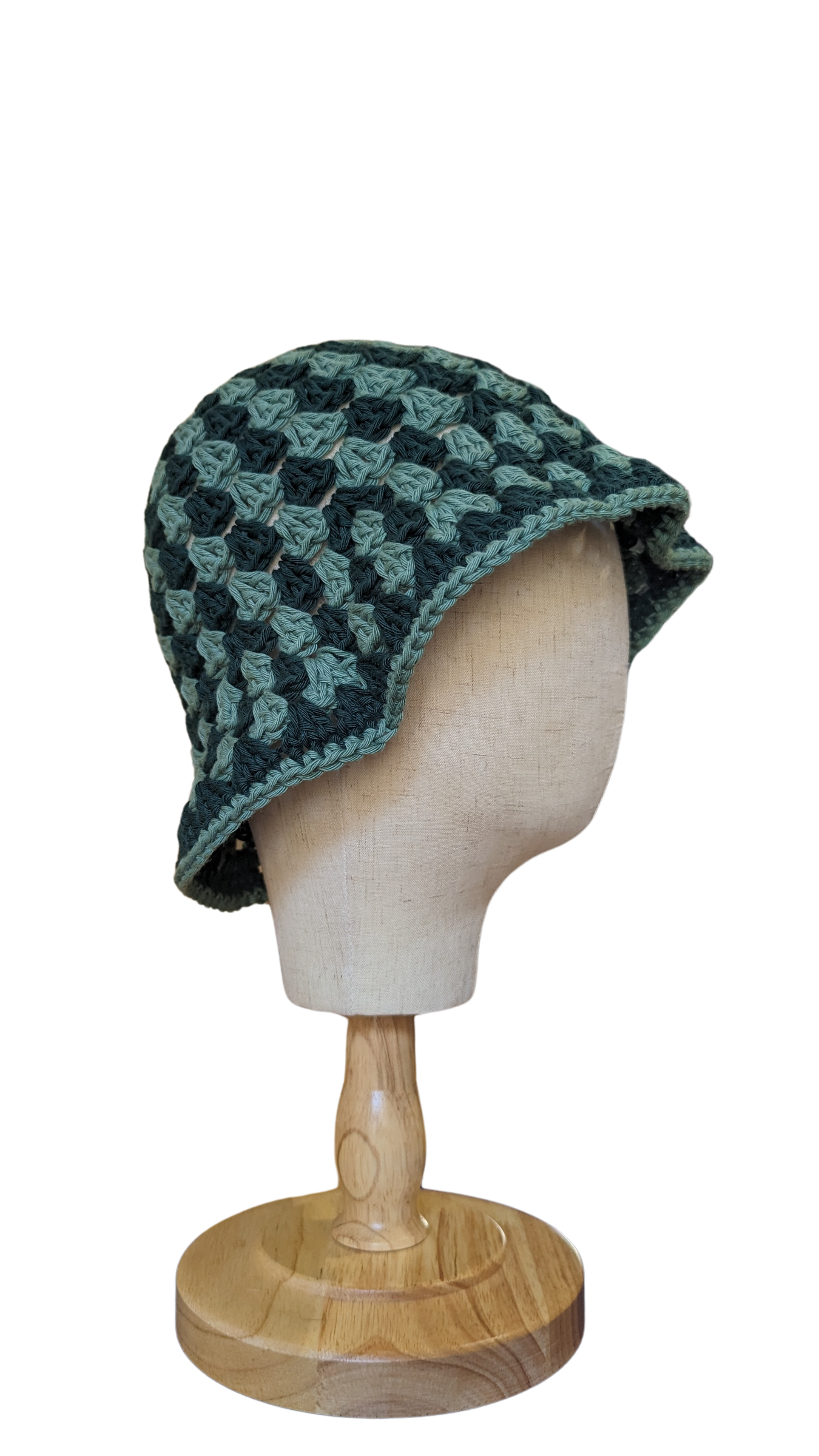 Crochet Bucket Hat - Sage and Deep Jungle Green