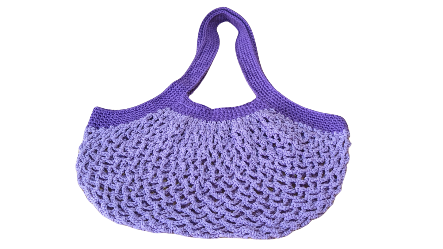 Crochet Mesh Market Bag - Dark and Light Purple