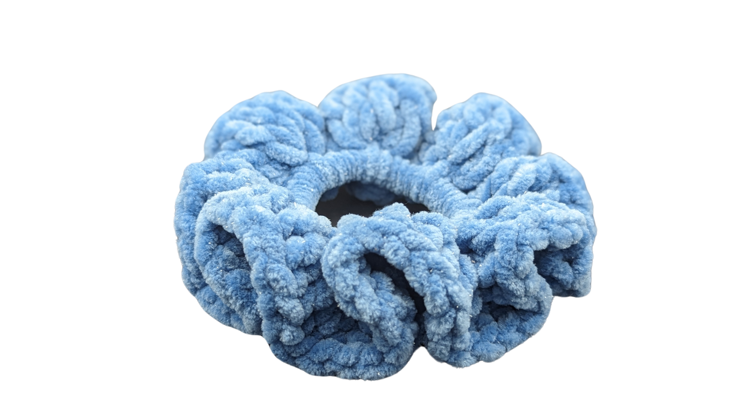 Jumbo Crochet Chenille Scrunchie - Cool Blue