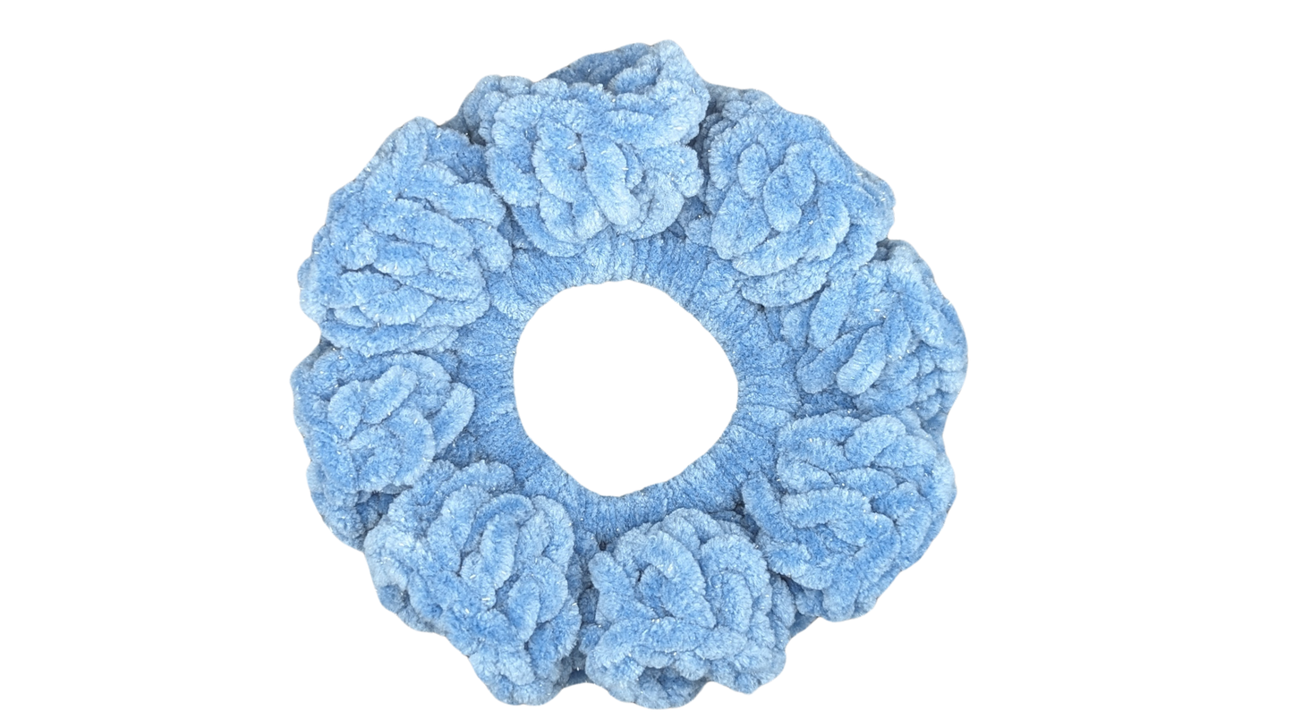 Jumbo Crochet Chenille Scrunchie - Cool Blue