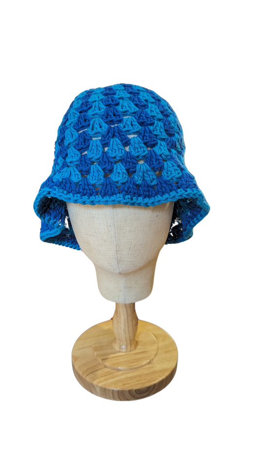 Crochet Bucket Hat - Lapis Blue and Aqua