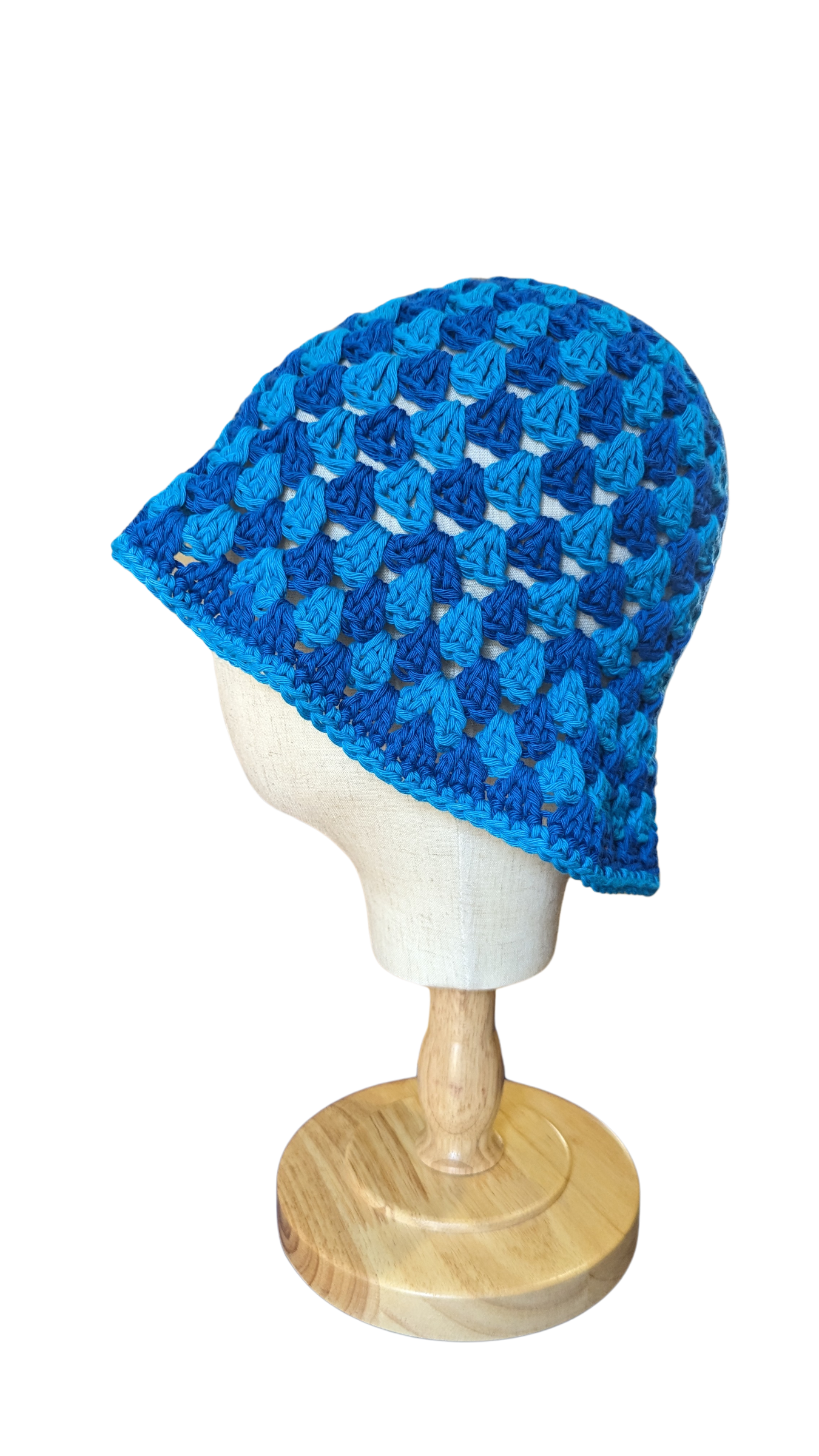 Crochet Bucket Hat - Lapis Blue and Aqua