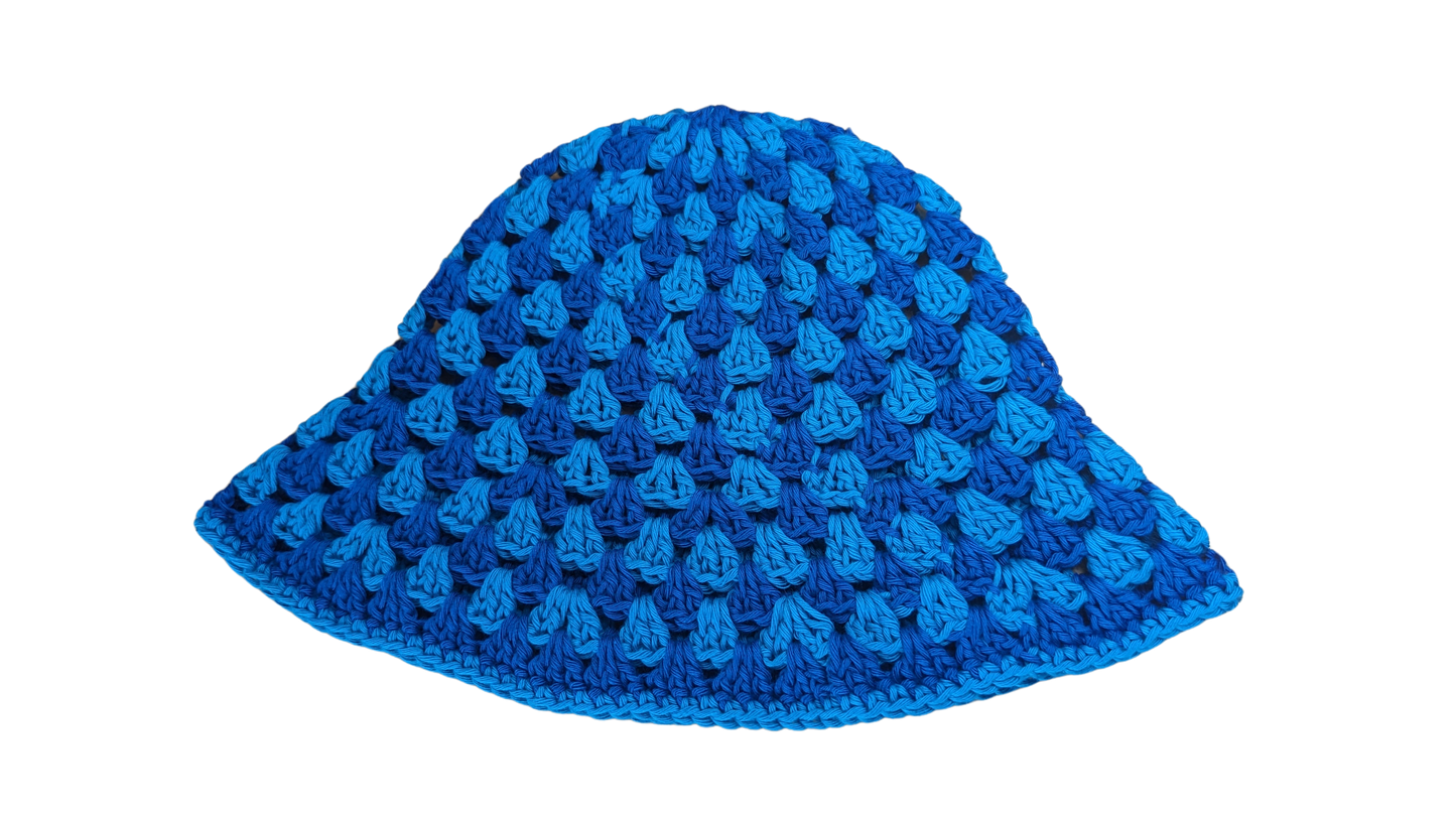 Crochet Bucket Hat - Lapis Blue and Aqua