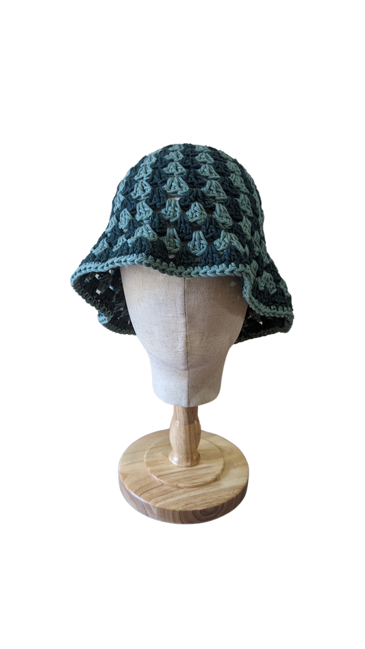 Crochet Bucket Hat - Sage and Deep Jungle Green