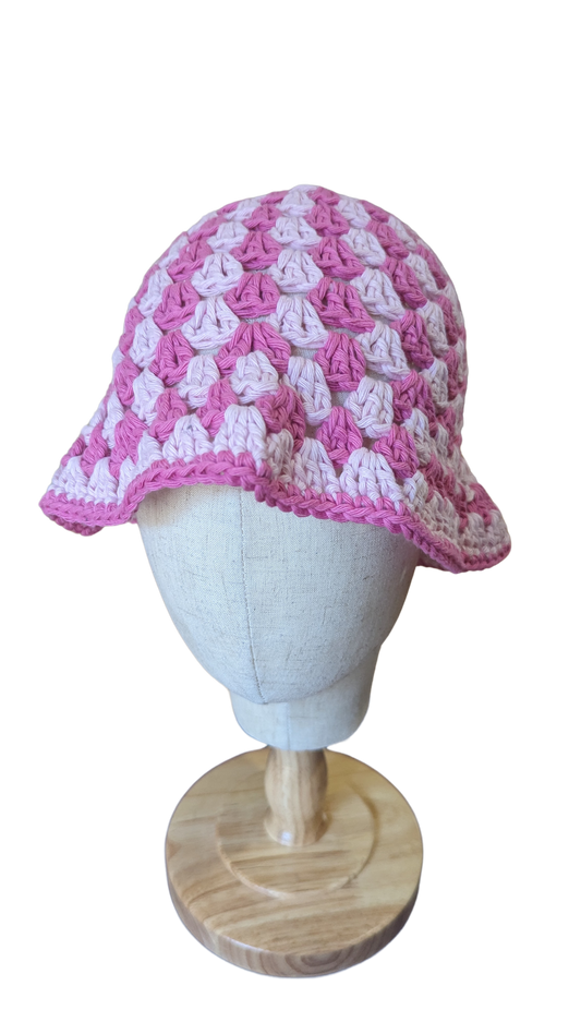 Crochet Bucket Hat - Light and Dark Pink