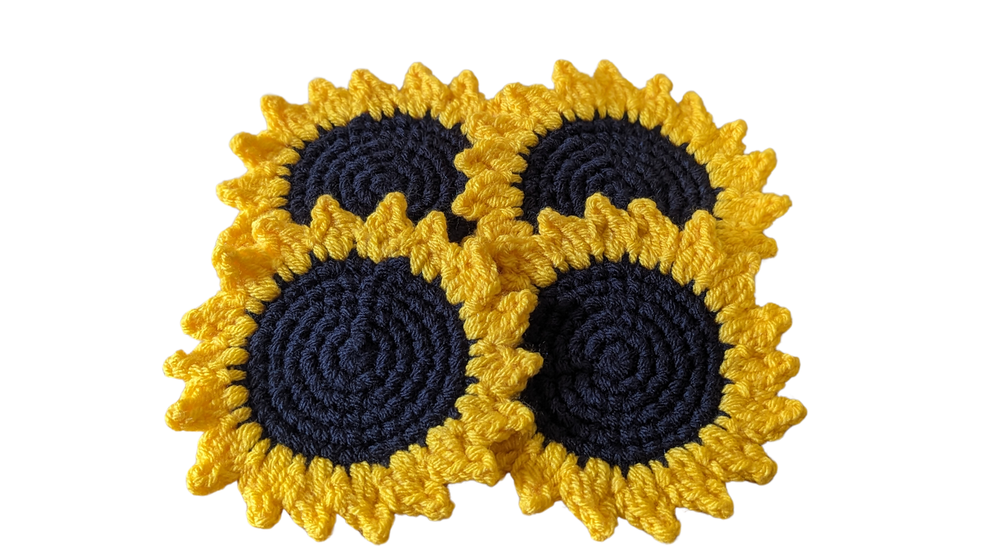 Crochet Sunflower Coasters (Four Pack)