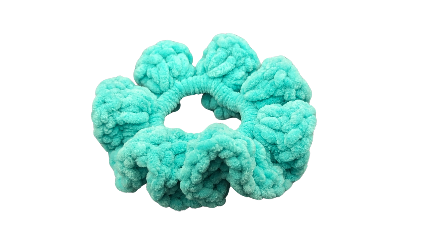 Jumbo Crochet Chenille Scrunchie - Turquoise